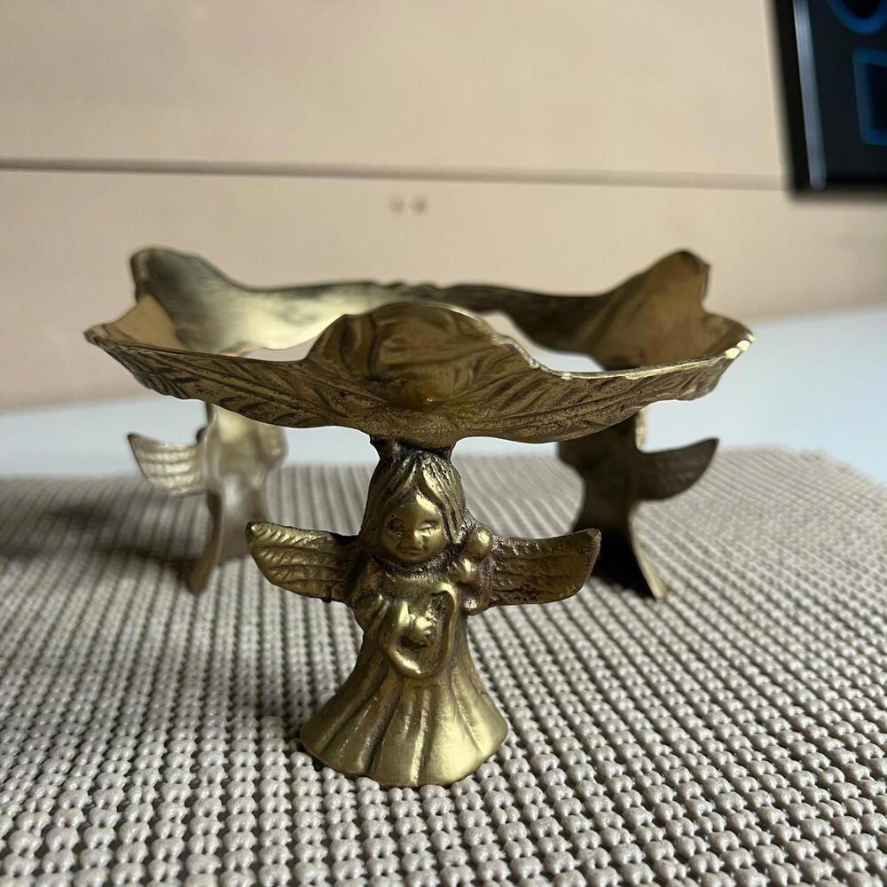 Vintage Angel Brass Candle Holder Metal Angel Plant Stand Angel Figurine Gold